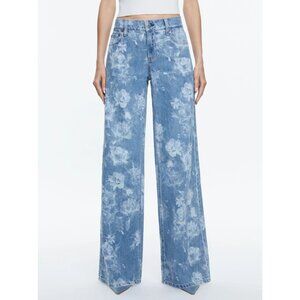 Alice + Olivia Trish Lotus Floral Low Rise Baggy Jeans 24 NWT $350